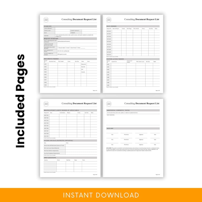 Consulting Document Request List Template – Word & PDF, A4 + US Letter ...