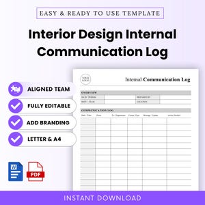 Interior Design Internal Communication Log Template – Word & PDF, A4 + US Letter