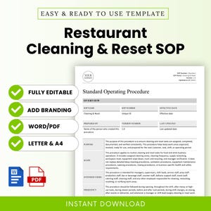 Restaurant Cleaning and Reset SOP Template – Word & PDF, A4 + US Letter