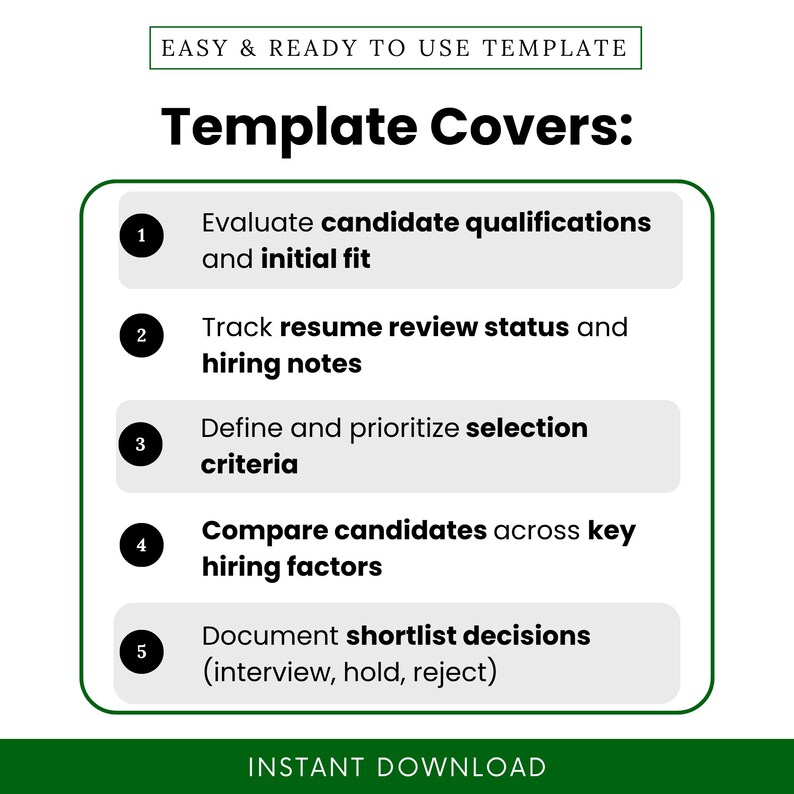 Interview Selection Worksheet Template – Word & PDF, A4 + US Letter - Etsy