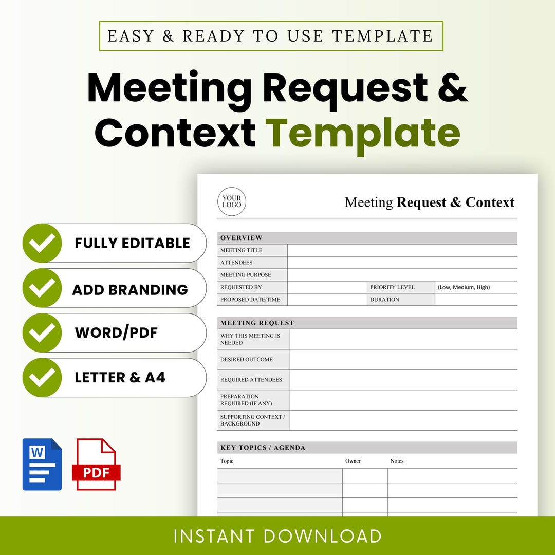 Meeting Request and Context Template – Word & PDF, A4 + US Letter - Etsy