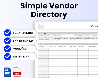 Simple Vendor Directory Template – Word & PDF, A4 + US Letter