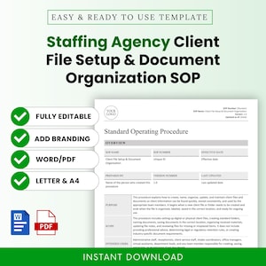 Staffing Agency Client Setup, Document Organization SOP Template – Word & PDF, A4 + US Letter