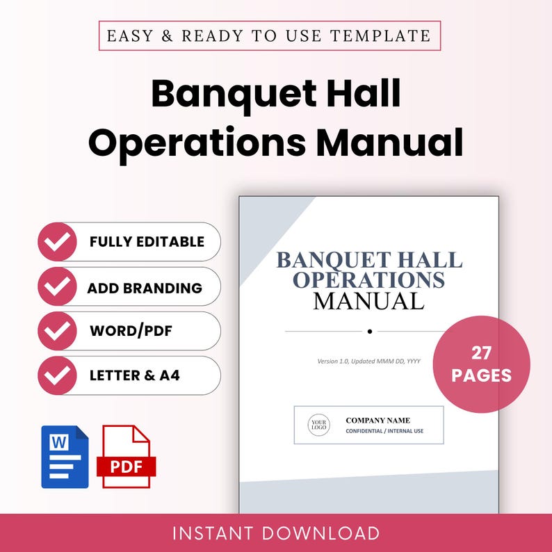 Banquet Hall Operations Manual Template – Word & PDF, A4 + US Letter - Etsy