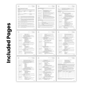 Bookkeeping Client File Setup SOP Template preview showing included pages for file setup, staff responsibilities, document naming rules, procedure steps, compliance documentation, and version history. This bookkeeping document organization template supports client records, receipts, invoices, statements, reports, scanned documents, uploaded files, and office-created paperwork.
