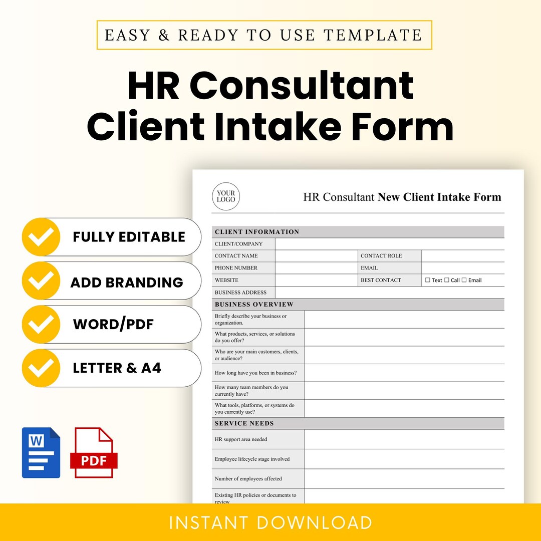 HR Consultant Client Intake Form Template – Word & PDF, A4 + US Letter ...