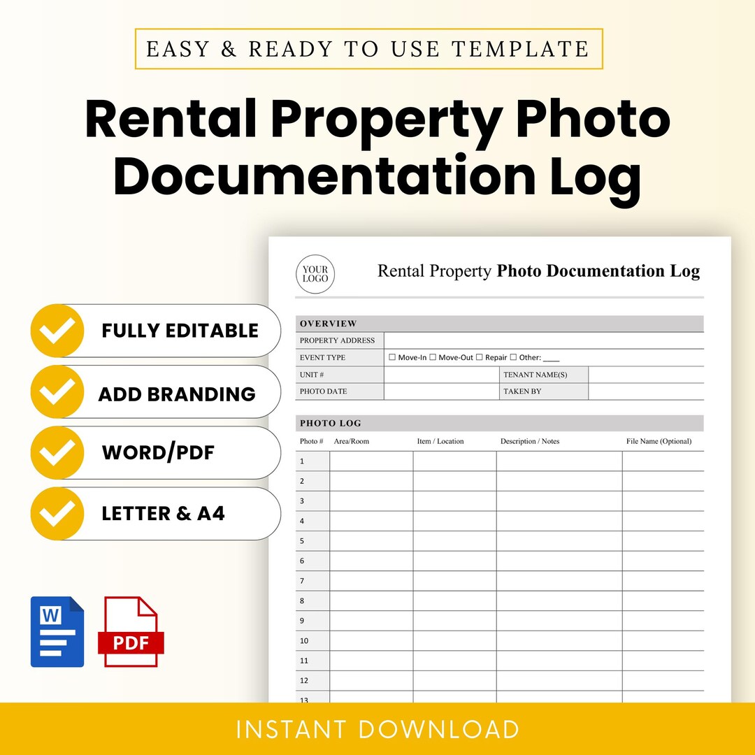 Property Log Example Police Rental Property Photo Documentation Log Template – Word & PDF, A4 + US ...