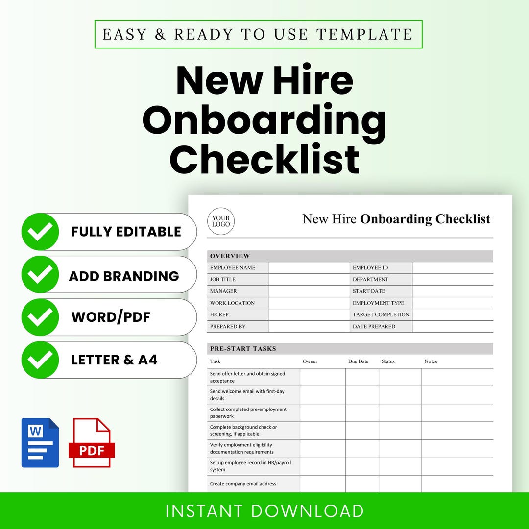New Hire Onboarding Checklist Template – Word & PDF, A4 + US Letter - Etsy