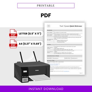 Printable version of the quick reference template in PDF, ready for office use. Includes dimensions for Letter and A4 sizes and a clean, easy-to-read layout.