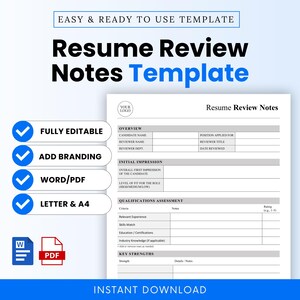 Resume Review Notes Template – Word & PDF, A4 + US Letter