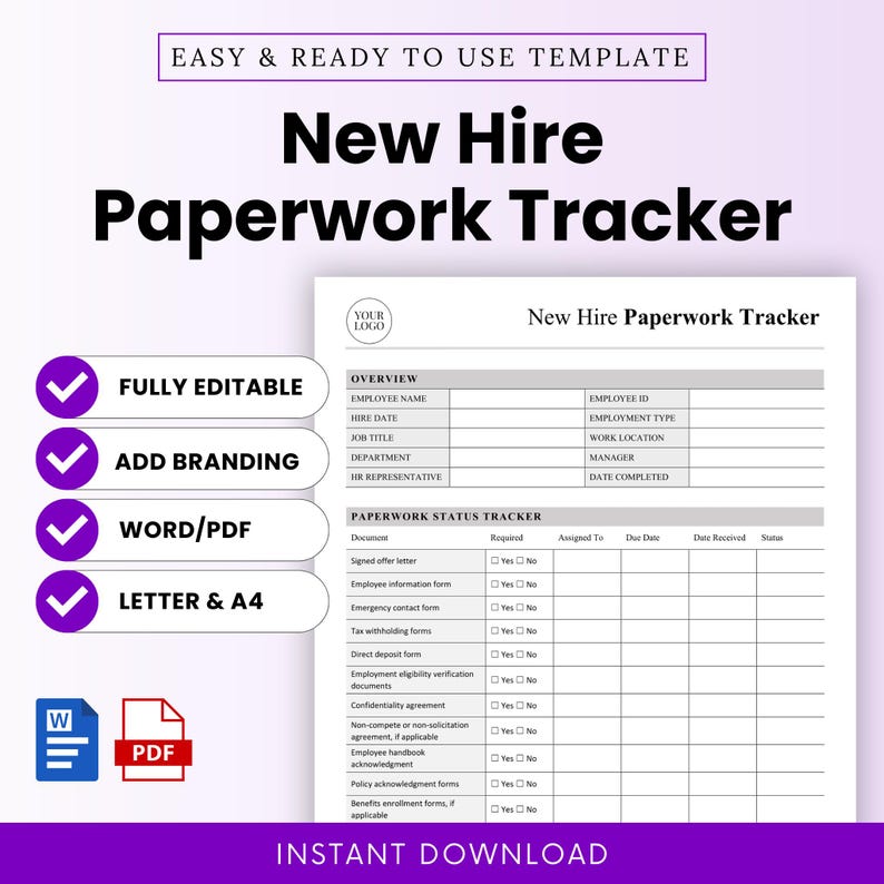 Tracking Paperwork New Hire Paperwork Tracker Template – Word & PDF, A4 + US Letter - Etsy ...
