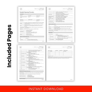 Visual preview of all four SOP pages showing layout and contents, including roles, procedures, compliance documentation, and a version control table for construction project closeouts.