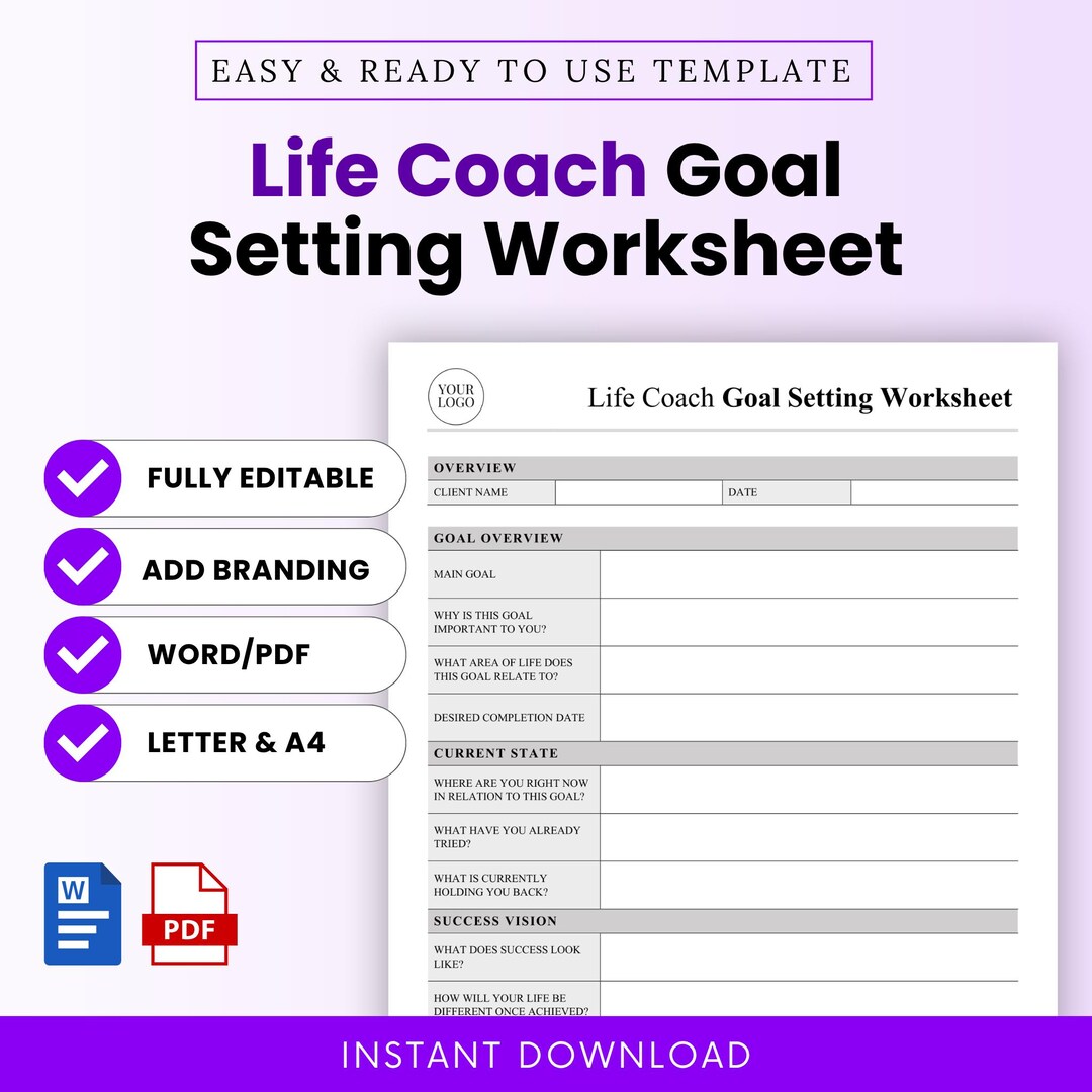 Life Coach Goal Setting Worksheet Template – Word & PDF, A4 + US Letter - Etsy
