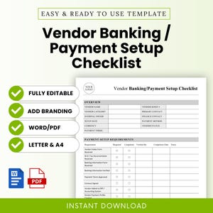 Vendor Banking/Payment Setup Checklist Template – Word & PDF, A4 + US Letter