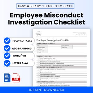 Employee Misconduct Investigation Checklist Template (Word, PDF) | Workplace Misconduct Inquiry Checklist, Employee Conduct Investigation