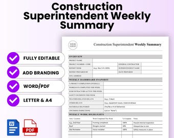 Construction Superintendent Weekly Summary Report Template – Word & PDF, A4 + US Letter