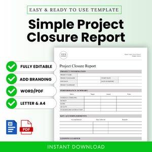 Simple Project Closure Report Template (Word, PDF) | Project Lessons Learned Template, Project Management Template, Project Wrap Up