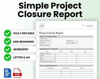 Simple Project Closure Report Template (Word, PDF) | Project Lessons Learned Template, Project Management Template, Project Wrap Up