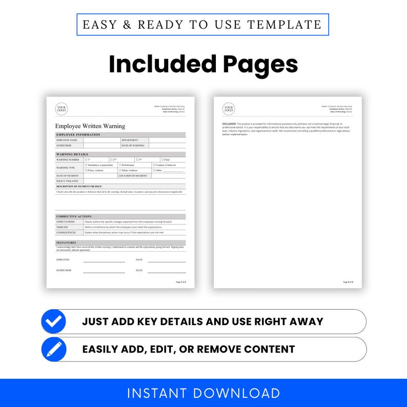 Employee Written Warning Template (word, PDF) | Editable Employee ...