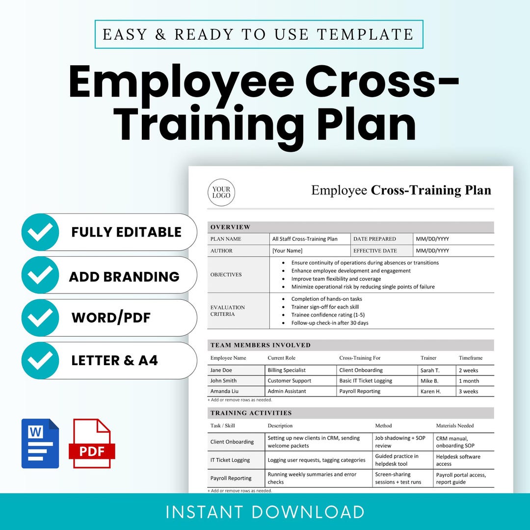 Employee Cross-training Plan Template (word, PDF) | Simple Employee Training Plan, Employee ...