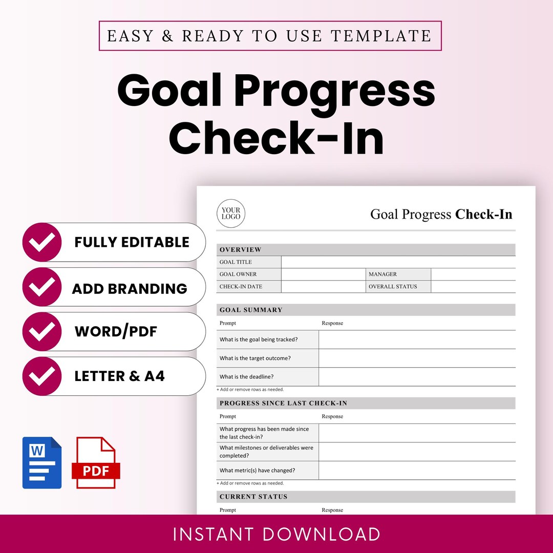 Progress Check In Example Goal Progress Check-in Template – Word & PDF, A4 + US Letter - Etsy