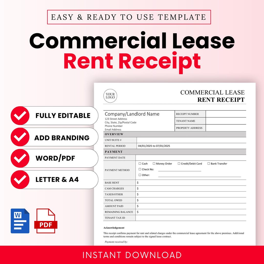 Commercial Rent Paid Form.pdf Commercial Lease Receipt Template (word, PDF) | Commercial Rent Receipt ...