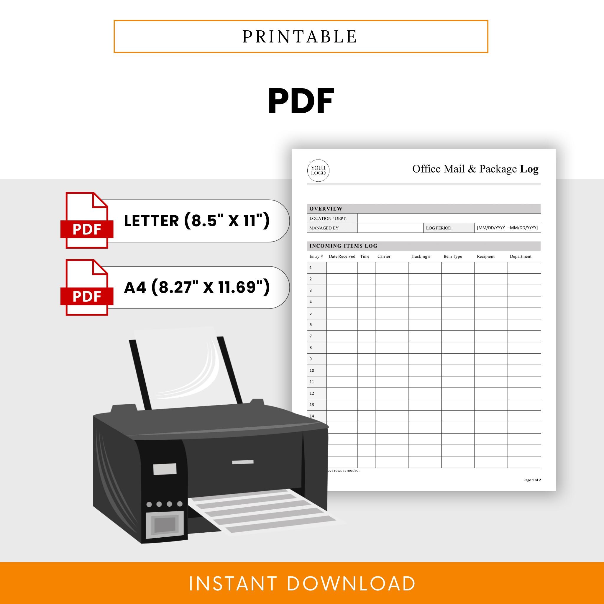 Package Log Sample Office Mail and Package Log Template - Word & PDF, A4 + US Letter - Etsy