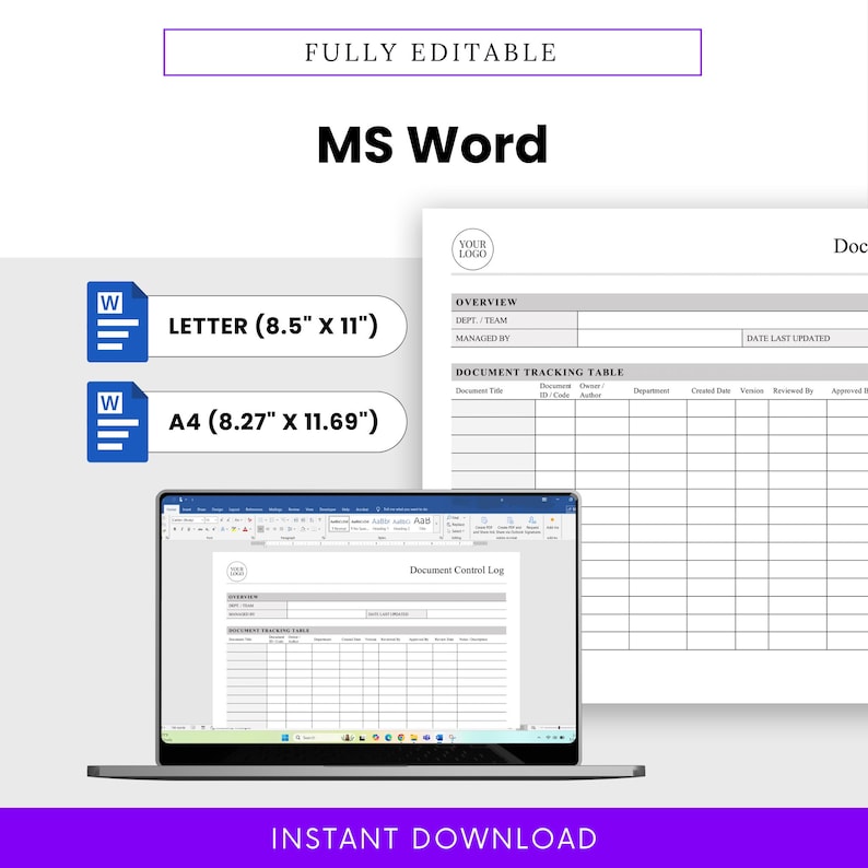 Simple Document Control Log Template - Word & PDF, A4 + US Letter - Etsy