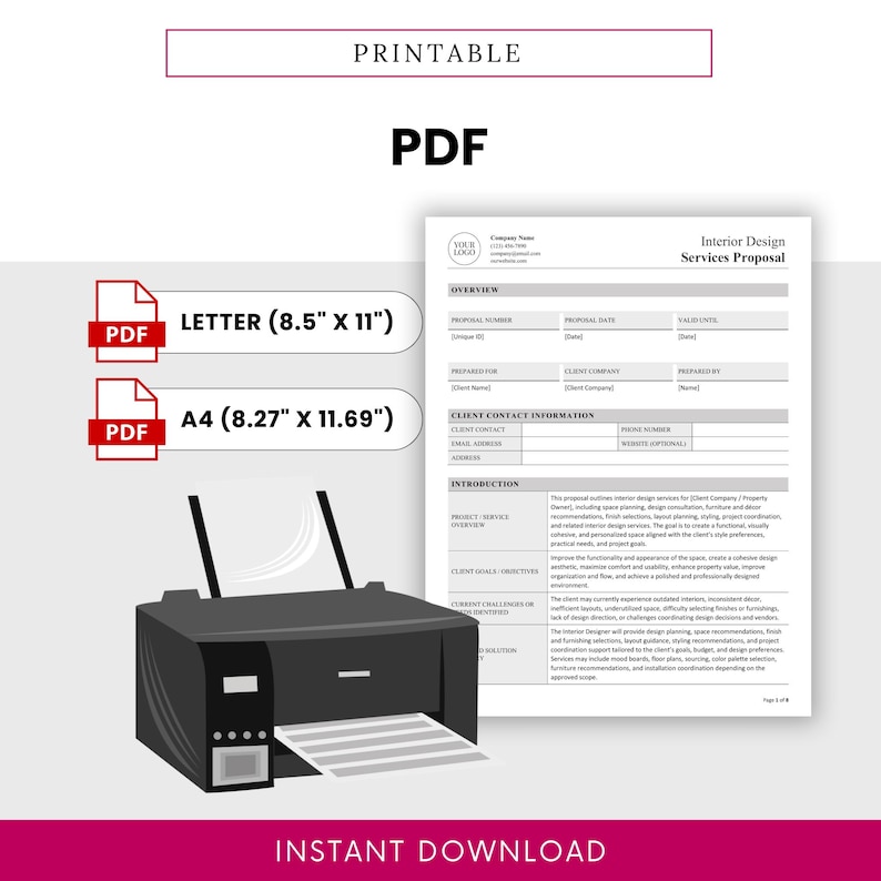 Interior Design Service Proposal Template – Word & PDF, A4 + US Letter ...