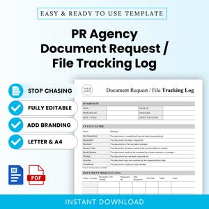 PR Agency Document Request, File Tracking Log Template – Word & PDF, A4 + US Letter