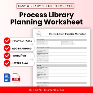 Process Library Planning Worksheet Template – Word & PDF, A4 + US Letter