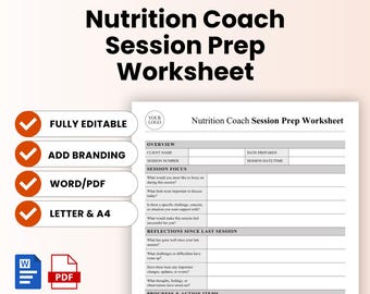 Nutrition Coach Session Prep Worksheet Template – Word & PDF, A4 + US Letter