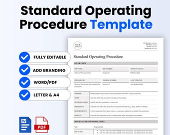 Standard Operating Procedure Template (Word, PDF) | Simple SOP Template, Human Resources Business Document, Employee Work Guidelines, HR Doc