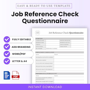 Job Reference Check Questionnaire Template – Word & PDF, A4 + US Letter