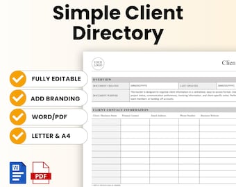 Simple Client Directory Template – Word & PDF, A4 + US Letter