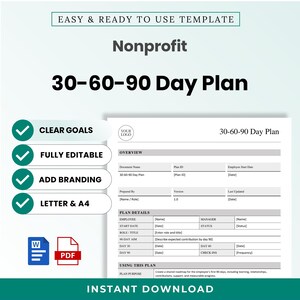 Nonprofit 30-60-90 Day Plan Template – Editable Word + PDF (A4, US Letter)