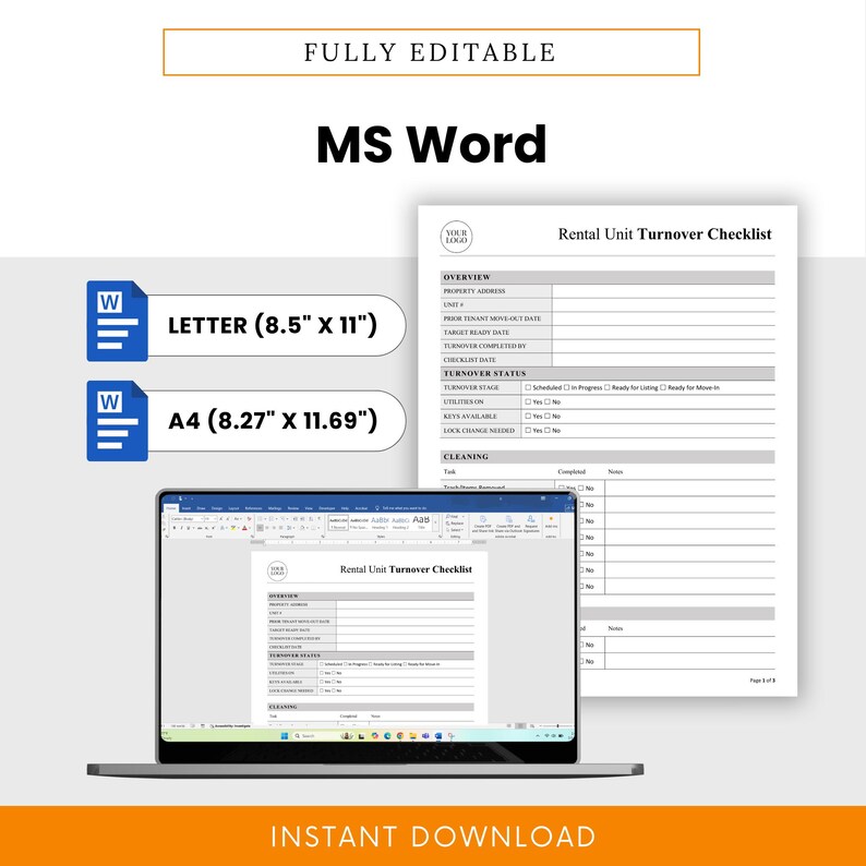 Rental Unit Turnover Checklist Template – Word & PDF, A4 + US Letter - Etsy
