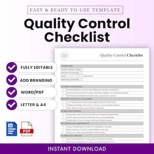 Quality Control Checklist Template (MS Word, PDF) | Quality Assurance Form, Inspection Checklist, Product Quality Checklist, Quality Audit