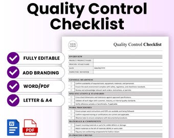 Quality Control Checklist Template (MS Word, PDF) | Quality Assurance Form, Inspection Checklist, Product Quality Checklist, Quality Audit