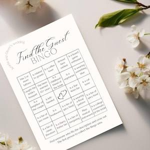 Bingo para encontrar al invitado, juego de bingo para bodas imprimible, plantilla editable para juegos de bodas, juegos para despedidas de soltera, juego para despedidas de soltera
