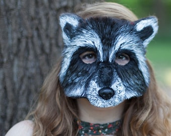 Handmade Raccoon Mask, Vegan Animal Costume, Adult Masquerade
