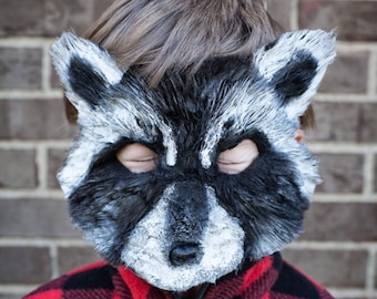 Hand Painted Raccoon Mask, Vegan Costume, Child Sized