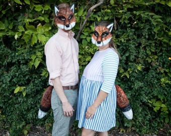Mr and Mrs Fox Masks and Tails, Couple Costume (4 Pieces)