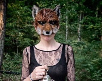 Hand-Painted Fox Mask, Vegan Fiber Art Costume, Masquerade Mask