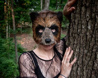 Handmade Brown Bear Mask, Fiber Art Animal Costume, Adult Size