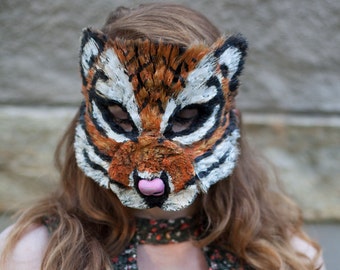 Hand Painted Fiber Art Tiger Mask, Adult & Child Costume