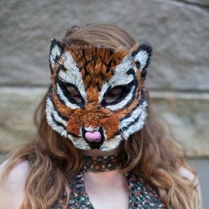 Striped Tiger Mask, Wild Cat Mask, animal mask, adult mask, animal costume, tiger costume, halloween mask, child mask,  halloween costume