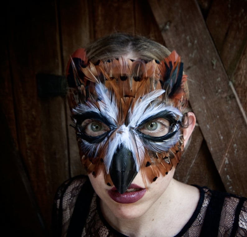 Feather Great Horned Owl Mask Owl Costume Owl Maskmardi Etsy