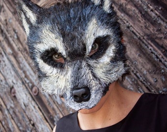 Big Bad Gray Wolf Mask, Animal Costume, Vegan Halloween Mask