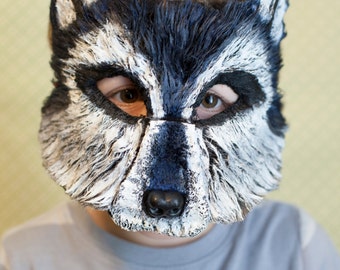 Hand Painted Child Wolf Mask, Animal Costume, Gray Direwolf Mask